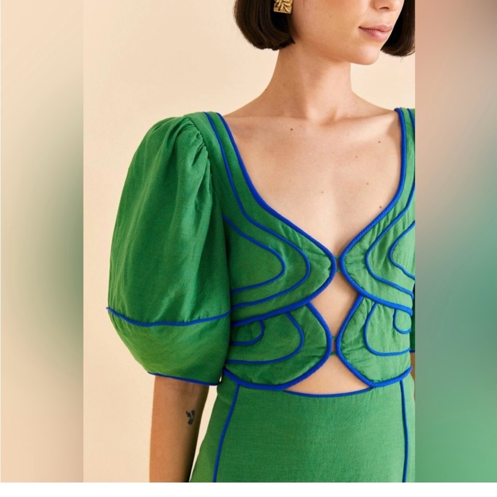 FARM Rio Green Dress with Blue Detailing